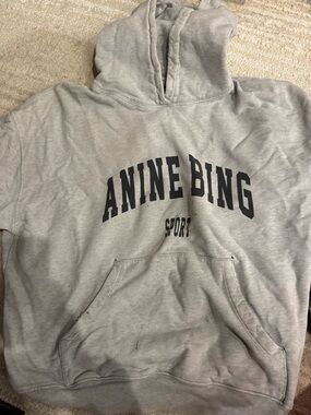 Anine Bing Light Gray Logo Hoodie with Black Print